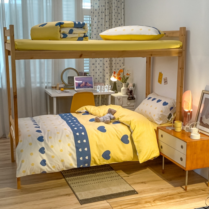 91家纺网 家纺一手货源 找家纺 金爱家2021新款纯棉时尚简约北欧学生床三件套 心晴