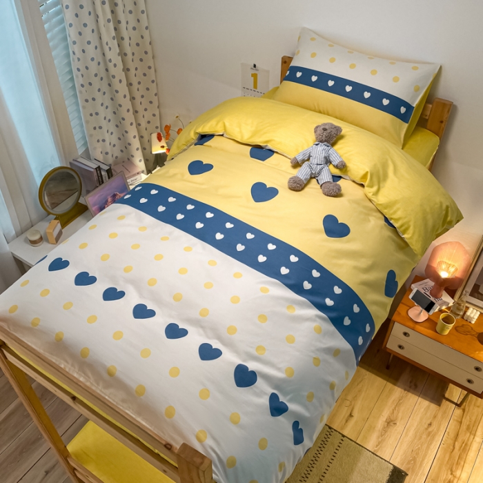 91家纺网 家纺一手货源 找家纺 金爱家2021新款纯棉时尚简约北欧学生床三件套 心晴