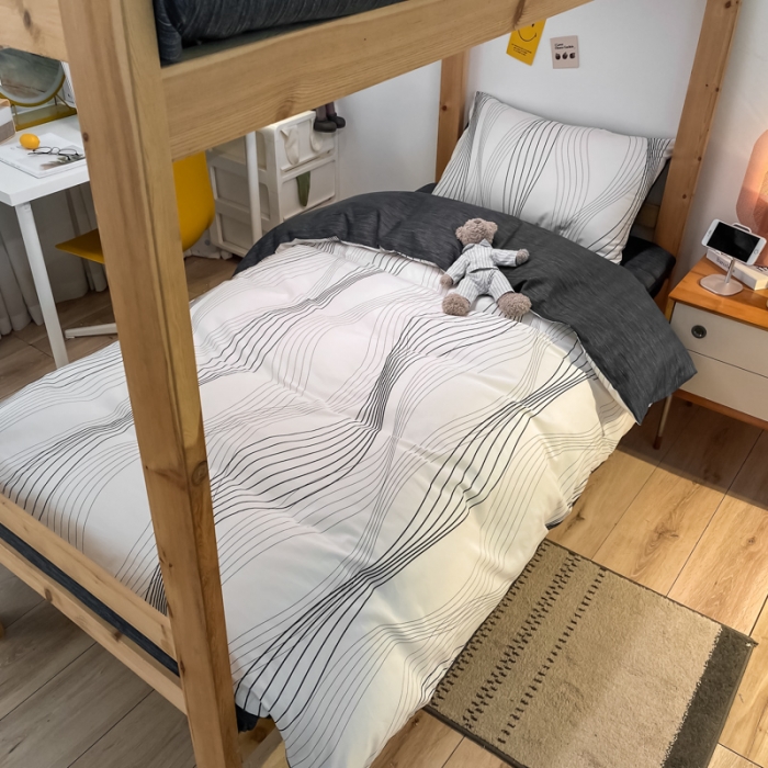 91家纺网 家纺一手货源 找家纺 金爱家2021新款纯棉时尚简约北欧学生床三件套 旋律