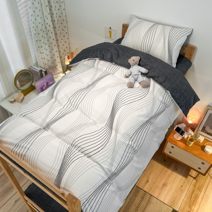 91家纺网 家纺一手货源 找家纺 金爱家2021新款纯棉时尚简约北欧学生床三件套 旋律