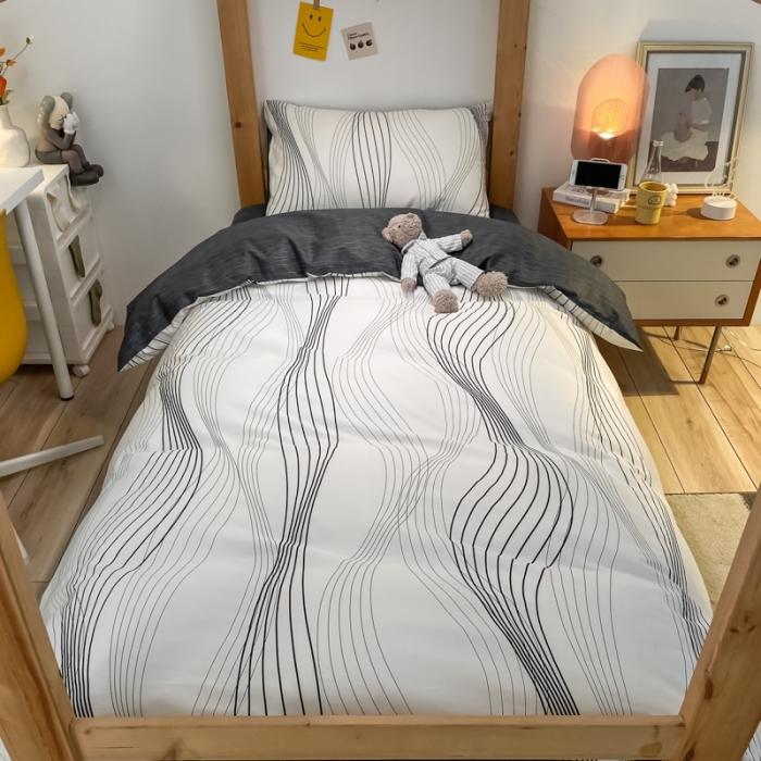 91家纺网 家纺一手货源 找家纺 金爱家2021新款纯棉时尚简约北欧学生床三件套 旋律