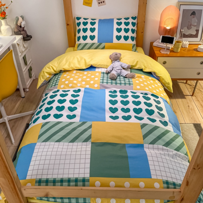 91家纺网 家纺一手货源 找家纺 金爱家2021新款纯棉时尚简约北欧学生床三件套 语歌-绿