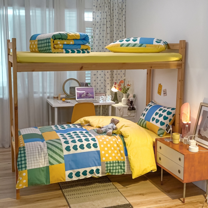 91家纺网 家纺一手货源 找家纺 金爱家2021新款纯棉时尚简约北欧学生床三件套 语歌-绿