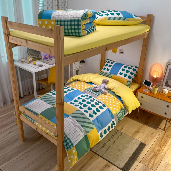 91家纺网 家纺一手货源 找家纺 金爱家2021新款纯棉时尚简约北欧学生床三件套 语歌-绿