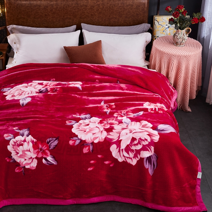 91家纺网 家纺一手货源 找家纺 凯轩毛毛毯毯子 2024新款加大云毛毯毯子 花都-玫红