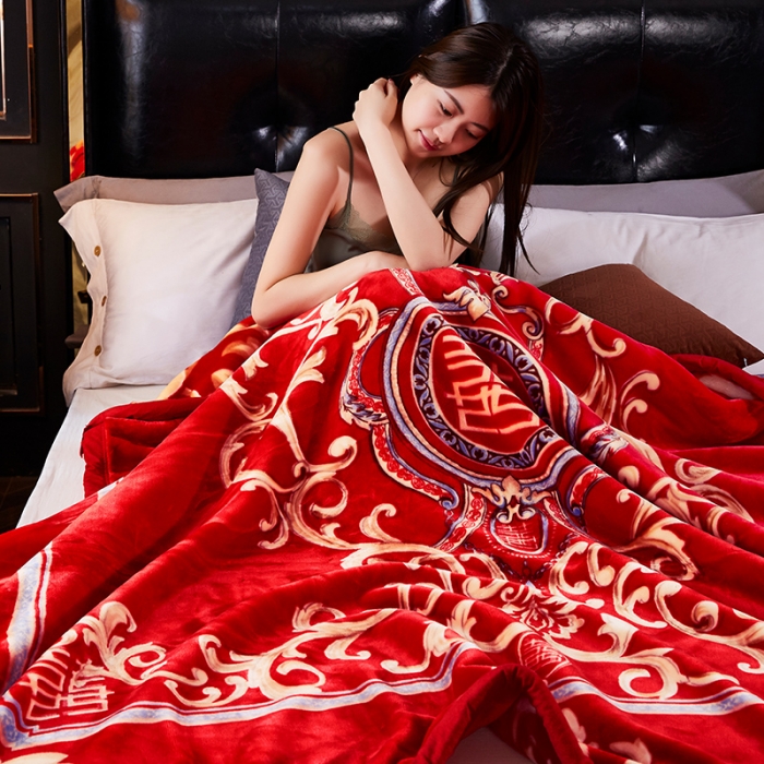 91家纺网 家纺一手货源 找家纺 凯轩毛毛毯毯子 2024新款翡翠毛毯毯子（A类） 双喜临门