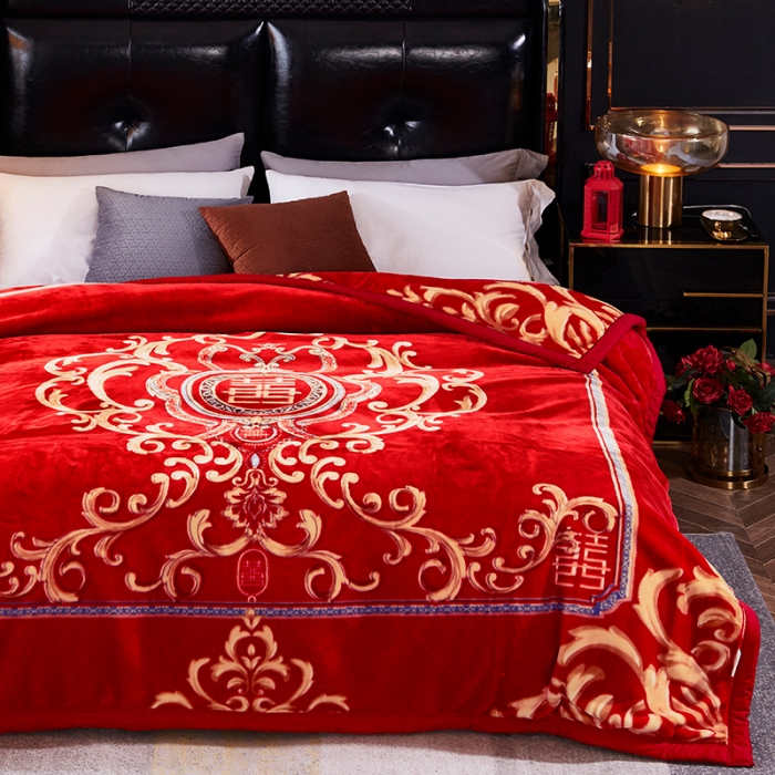 91家纺网 家纺一手货源 找家纺 凯轩毛毛毯毯子 2024新款翡翠毛毯毯子（A类） 双喜临门