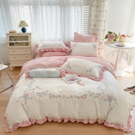 91家纺网 家纺一手货源 找家纺 （总）馨蕊家居 2021新款水洗棉四件套-朝花夕拾月光白