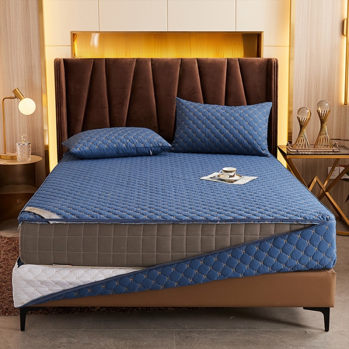 91家纺网 家纺一手货源 找家纺 （总）纤雅床笠 2024新轻奢刺绣纯色磨毛六面全包夹棉床笠