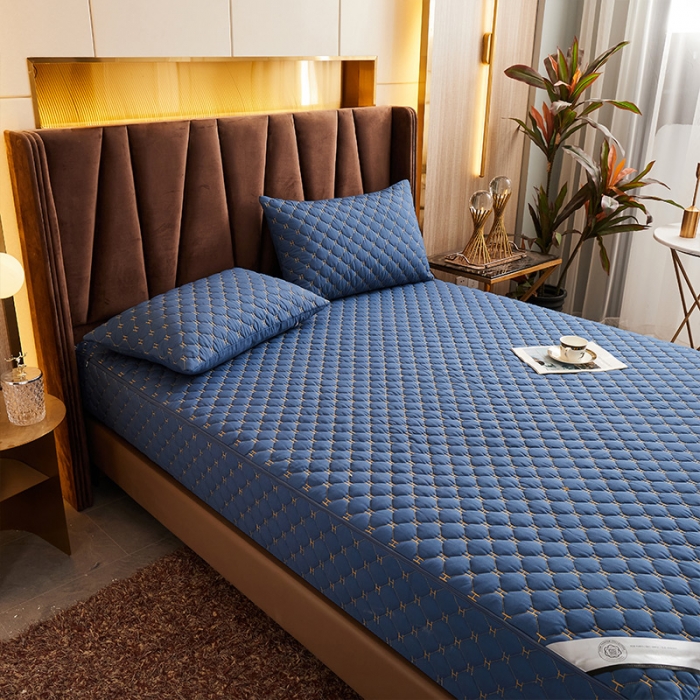 91家纺网 家纺一手货源 找家纺 （总）纤雅床笠 2024新轻奢刺绣纯色磨毛六面全包夹棉床笠