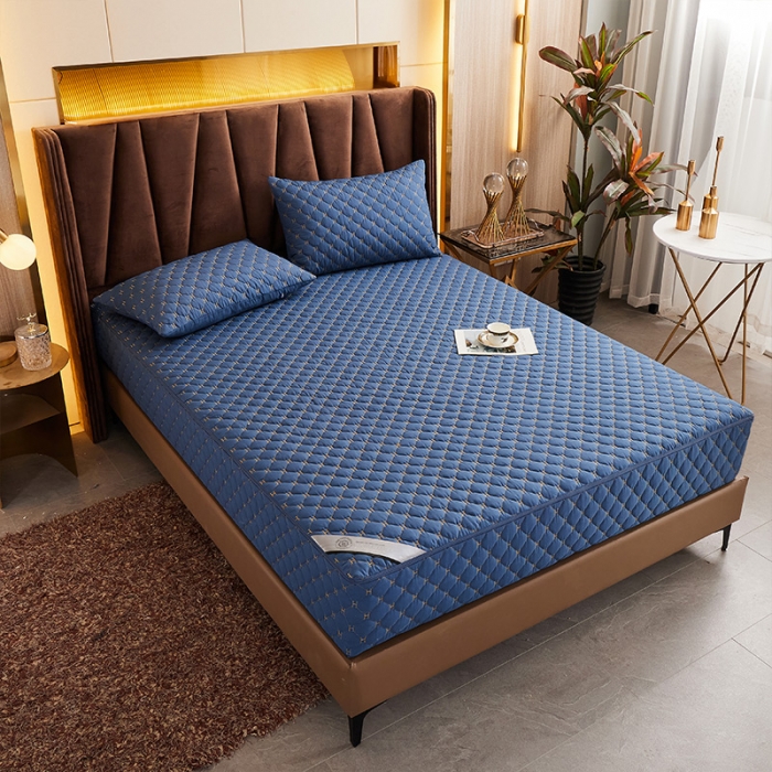 91家纺网 家纺一手货源 找家纺 （总）纤雅床笠 2024新轻奢刺绣纯色磨毛六面全包夹棉床笠