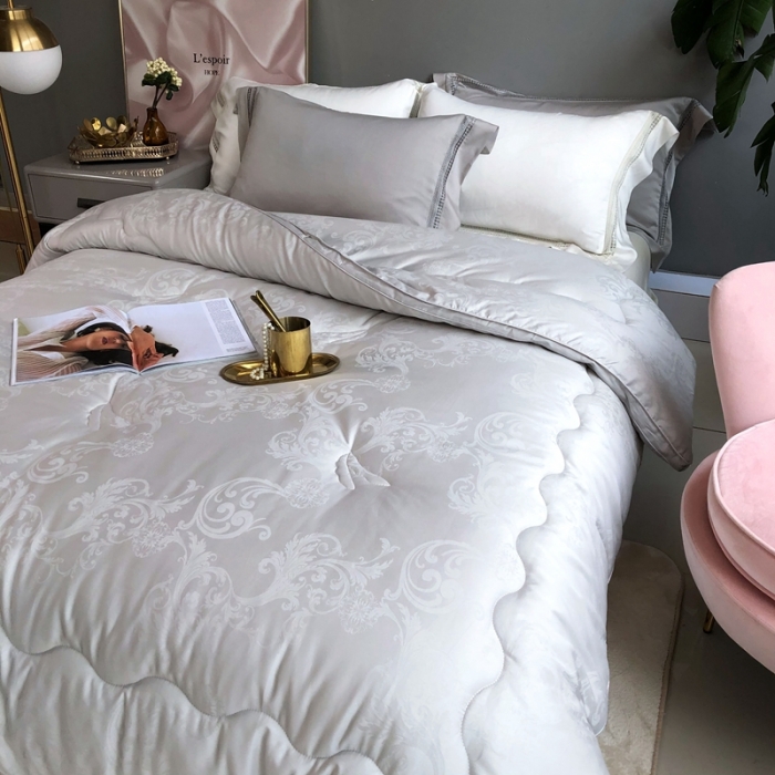 91家纺网 家纺一手货源 找家纺 紫乐 长绒棉全棉纯棉大提花大豆纤维被春秋被加厚冬被子母被被子被芯 灰色