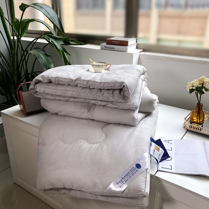 91家纺网 家纺一手货源 找家纺 紫乐 长绒棉全棉纯棉大提花大豆纤维被春秋被加厚冬被子母被被子被芯 灰色