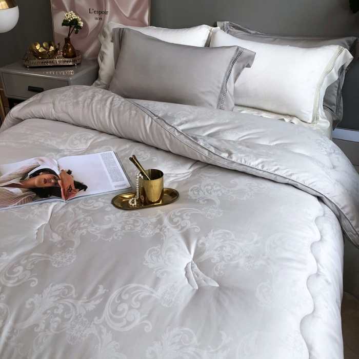 91家纺网 家纺一手货源 找家纺 紫乐 长绒棉全棉纯棉大提花大豆纤维被春秋被加厚冬被子母被被子被芯 灰色