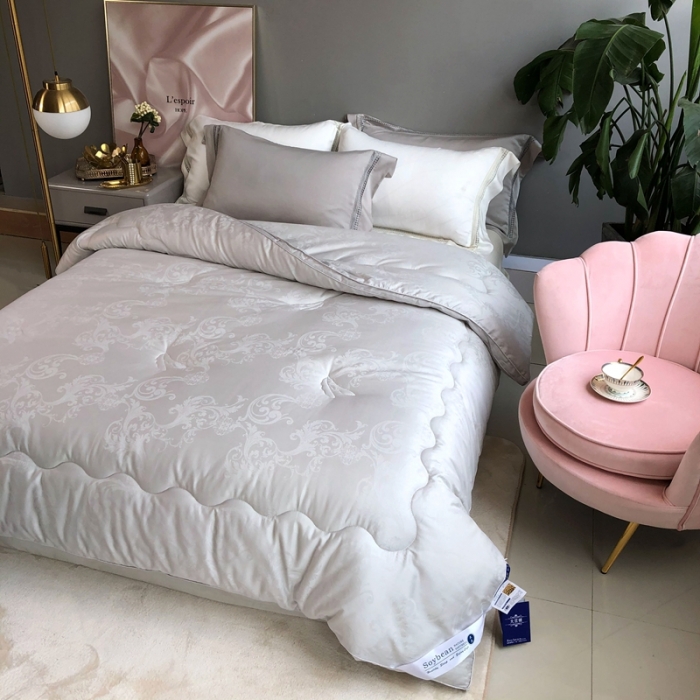 91家纺网 家纺一手货源 找家纺 紫乐 长绒棉全棉纯棉大提花大豆纤维被春秋被加厚冬被子母被被子被芯 灰色