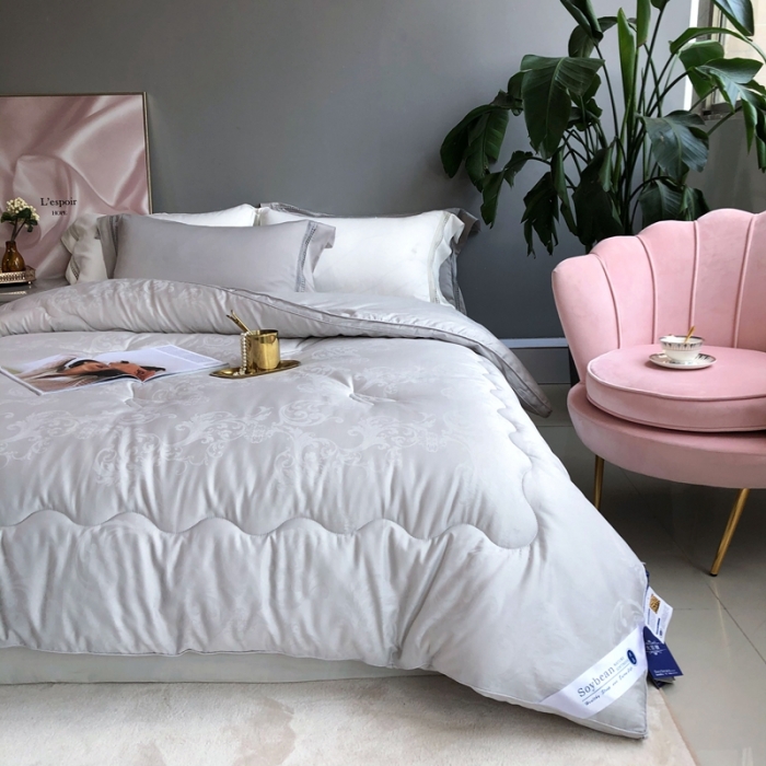 91家纺网 家纺一手货源 找家纺 紫乐 长绒棉全棉纯棉大提花大豆纤维被春秋被加厚冬被子母被被子被芯 灰色