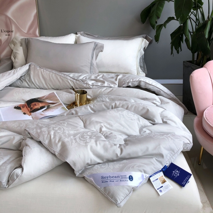 91家纺网 家纺一手货源 找家纺 紫乐 长绒棉全棉纯棉大提花大豆纤维被春秋被加厚冬被子母被被子被芯 灰色