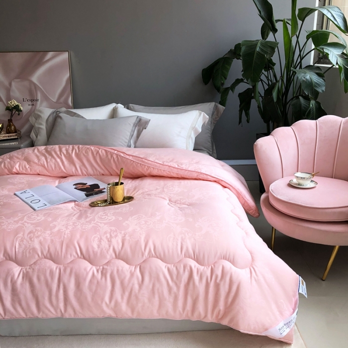 91家纺网 家纺一手货源 找家纺 紫乐 长绒棉全棉纯棉大提花大豆纤维被春秋被加厚冬被子母被被子被芯 玉色