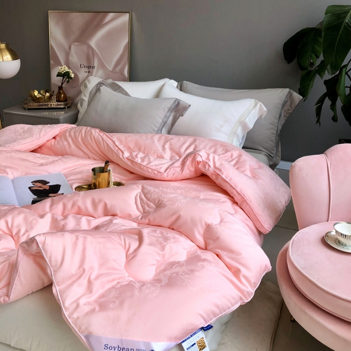 91家纺网 家纺一手货源 找家纺 紫乐 长绒棉全棉纯棉大提花大豆纤维被春秋被加厚冬被子母被被子被芯 玉色