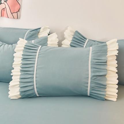 91家纺网 家纺一手货源 找家纺 莉莉安 2025新款荷叶边亲肤磨毛单枕套-流年系列流年-湖蓝