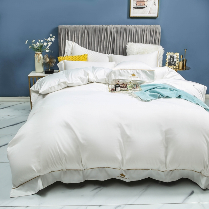 91家纺网 家纺一手货源 找家纺 玉宇阁 新款60支全棉纯棉长绒棉被套床单四件套 皇冠-贵族白