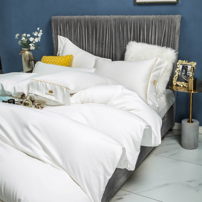 91家纺网 家纺一手货源 找家纺 玉宇阁 新款60支全棉纯棉长绒棉被套床单四件套 皇冠-贵族白