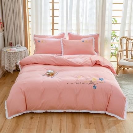 91家纺网 家纺一手货源 找家纺 （总）麦朵 2021新款60s长绒棉全棉花边刺绣四件套