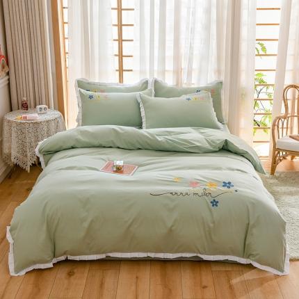 91家纺网 家纺一手货源 找家纺 （总）麦朵 2021新款60s长绒棉全棉花边刺绣四件套