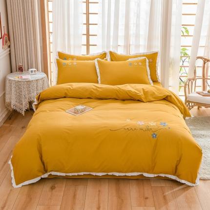 91家纺网 家纺一手货源 找家纺 （总）麦朵 2021新款60s长绒棉全棉花边刺绣四件套