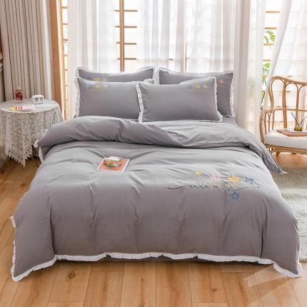 91家纺网 家纺一手货源 找家纺 （总）麦朵 2021新款60s长绒棉全棉花边刺绣四件套