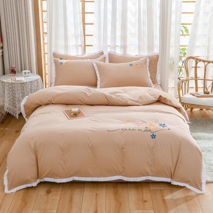 91家纺网 家纺一手货源 找家纺 （总）麦朵 2021新款60s长绒棉全棉花边刺绣四件套