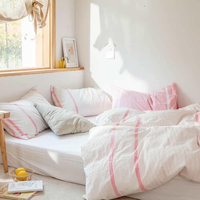 91家纺网 家纺一手货源 找家纺 安莱生活 2021新款全棉水洗棉四件套 简约白