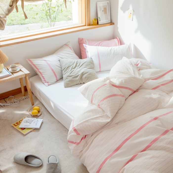 91家纺网 家纺一手货源 找家纺 安莱生活 2021新款全棉水洗棉四件套 简约白