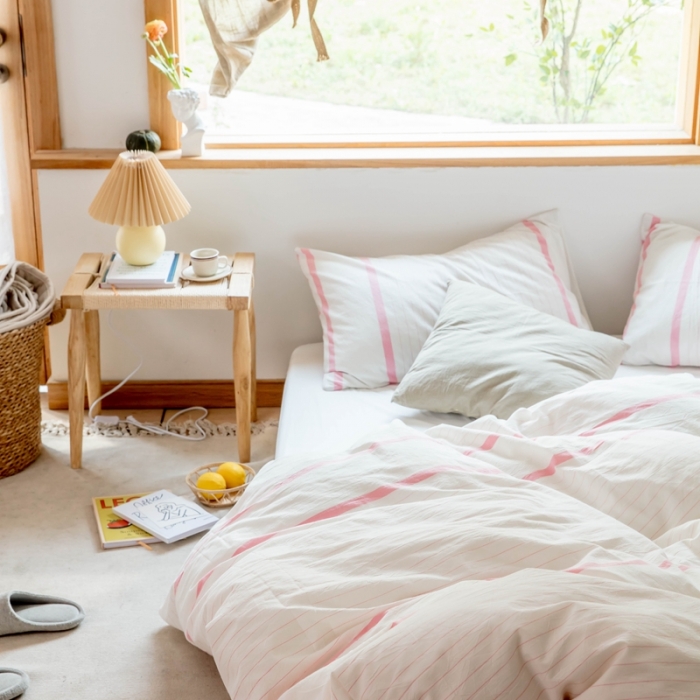 91家纺网 家纺一手货源 找家纺 安莱生活 2021新款全棉水洗棉四件套 简约白