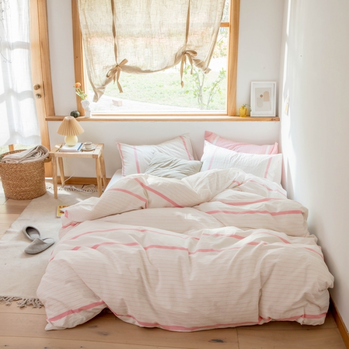 91家纺网 家纺一手货源 找家纺 安莱生活 2021新款全棉水洗棉四件套 简约白