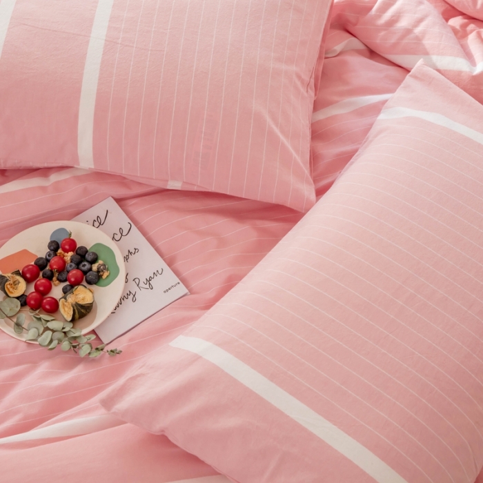 91家纺网 家纺一手货源 找家纺 安莱生活 2021新款全棉水洗棉四件套 简约粉