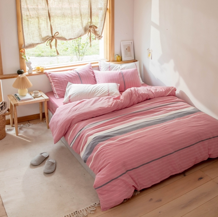 91家纺网 家纺一手货源 找家纺 安莱生活 2021新款全棉水洗棉四件套 简约红