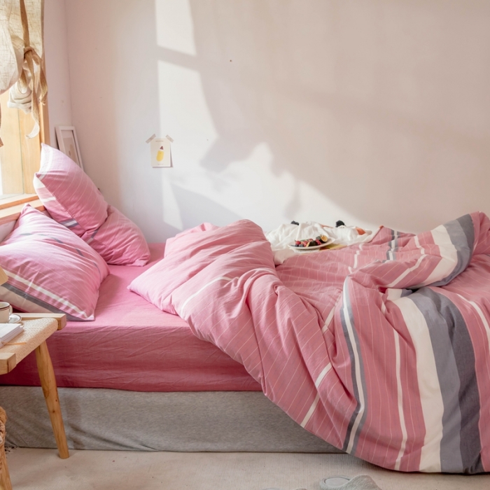 91家纺网 家纺一手货源 找家纺 安莱生活 2021新款全棉水洗棉四件套 简约红