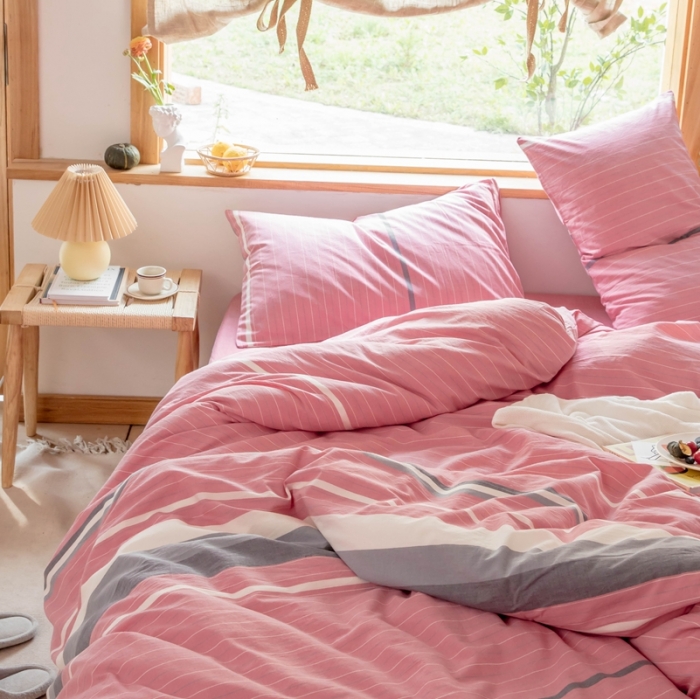 91家纺网 家纺一手货源 找家纺 安莱生活 2021新款全棉水洗棉四件套 简约红