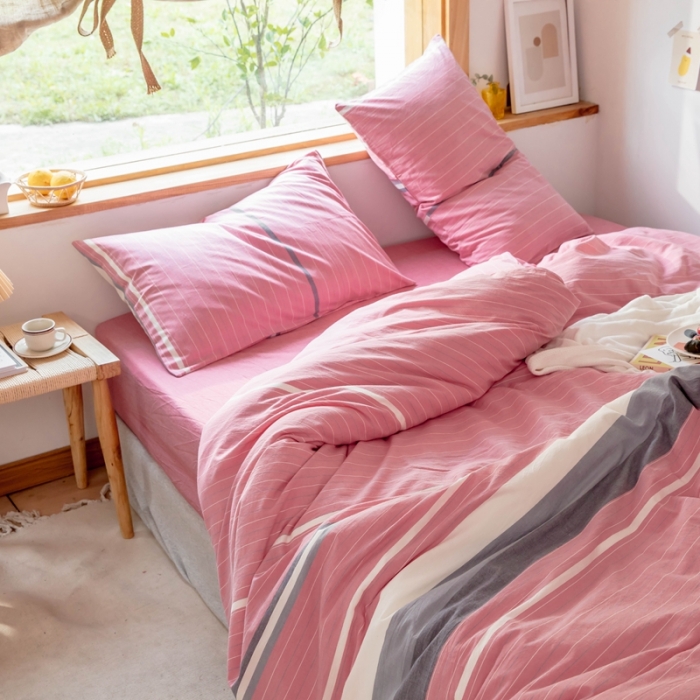 91家纺网 家纺一手货源 找家纺 安莱生活 2021新款全棉水洗棉四件套 简约红