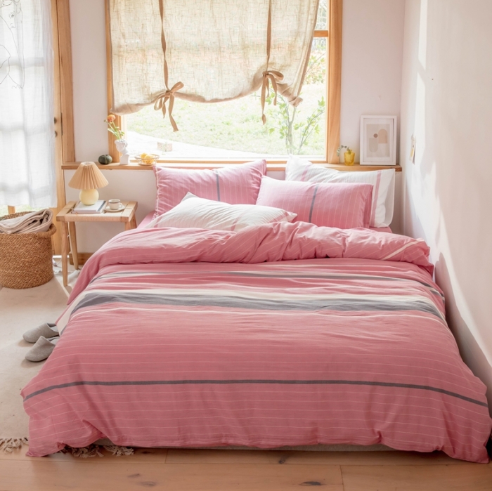 91家纺网 家纺一手货源 找家纺 安莱生活 2021新款全棉水洗棉四件套 简约红