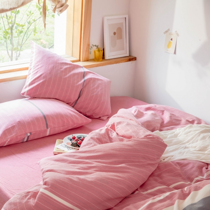 91家纺网 家纺一手货源 找家纺 安莱生活 2021新款全棉水洗棉四件套 简约红