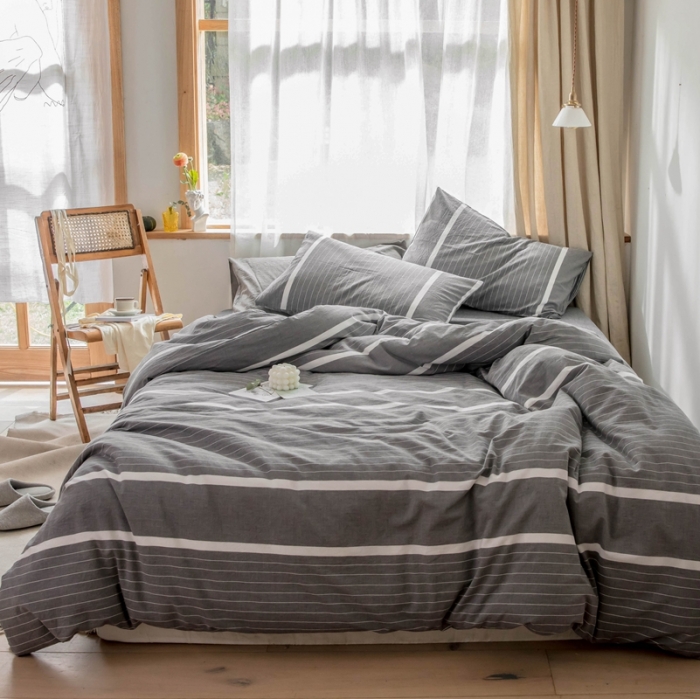 91家纺网 家纺一手货源 找家纺 安莱生活 2021新款全棉水洗棉四件套 简约灰