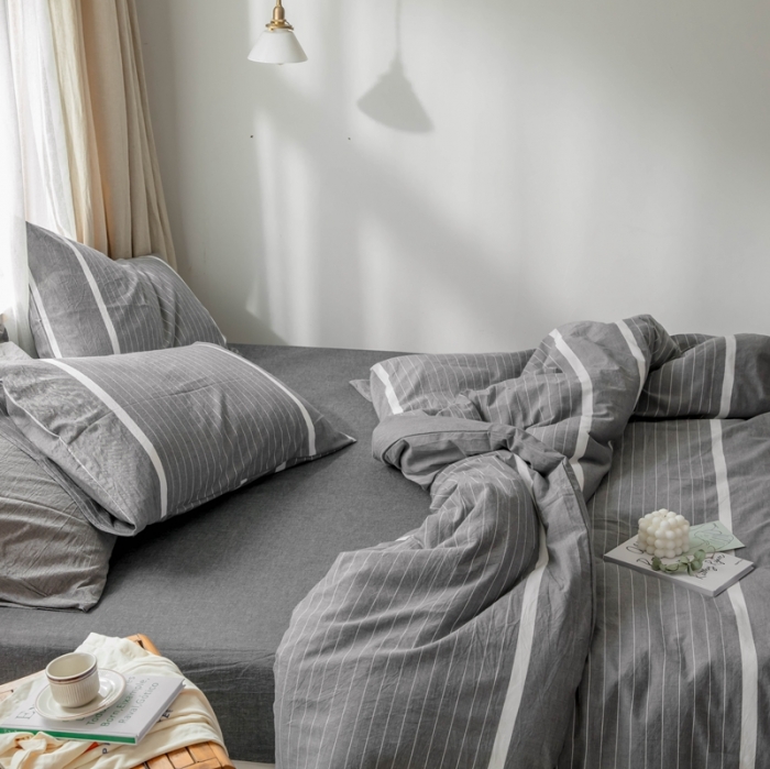 91家纺网 家纺一手货源 找家纺 安莱生活 2021新款全棉水洗棉四件套 简约灰