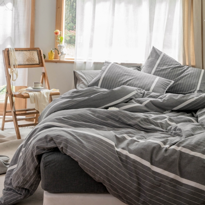 91家纺网 家纺一手货源 找家纺 安莱生活 2021新款全棉水洗棉四件套 简约灰