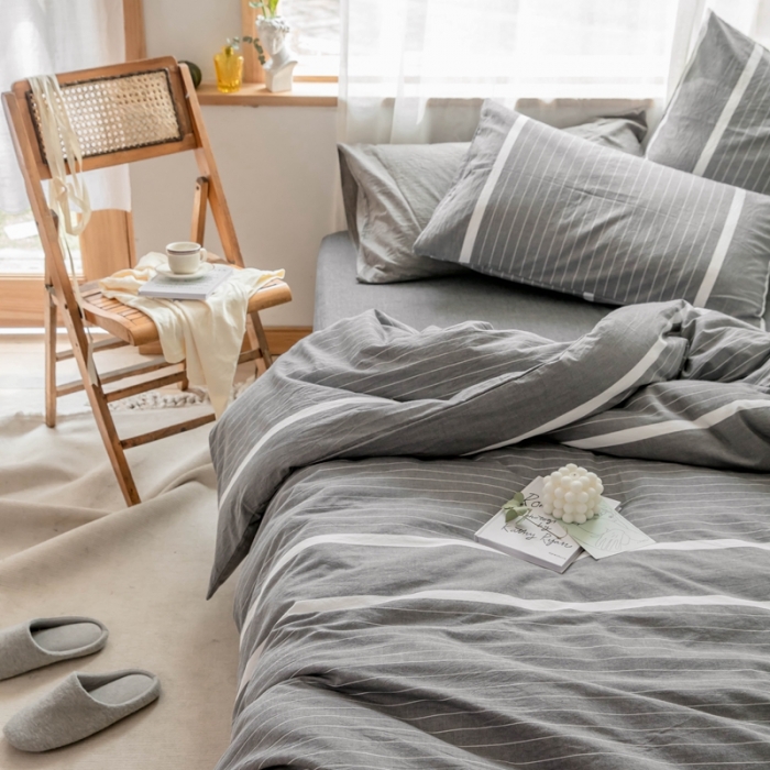 91家纺网 家纺一手货源 找家纺 安莱生活 2021新款全棉水洗棉四件套 简约灰