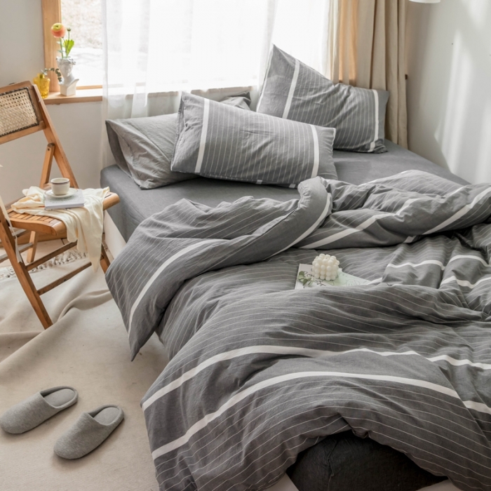 91家纺网 家纺一手货源 找家纺 安莱生活 2021新款全棉水洗棉四件套 简约灰