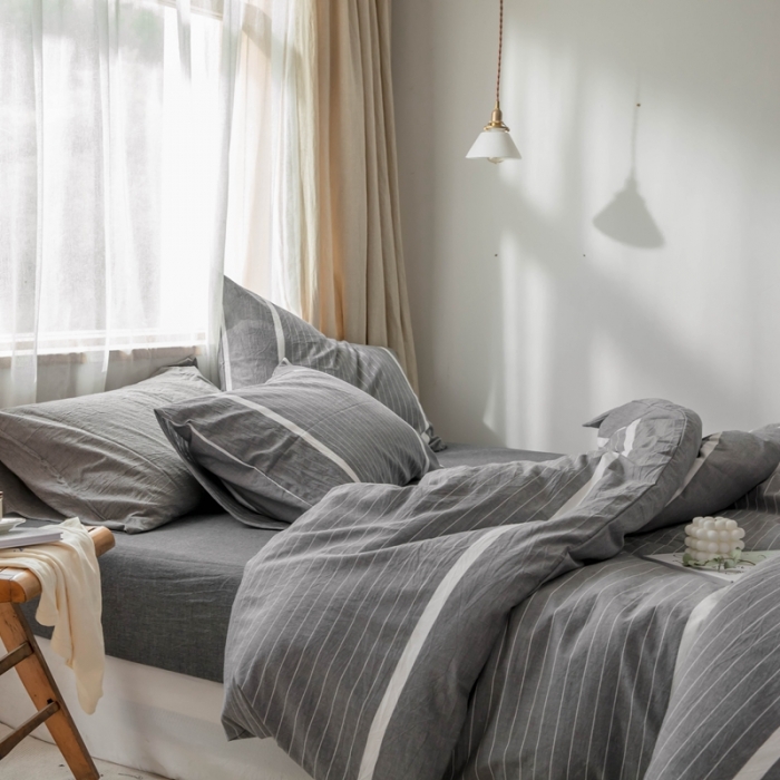 91家纺网 家纺一手货源 找家纺 安莱生活 2021新款全棉水洗棉四件套 简约灰