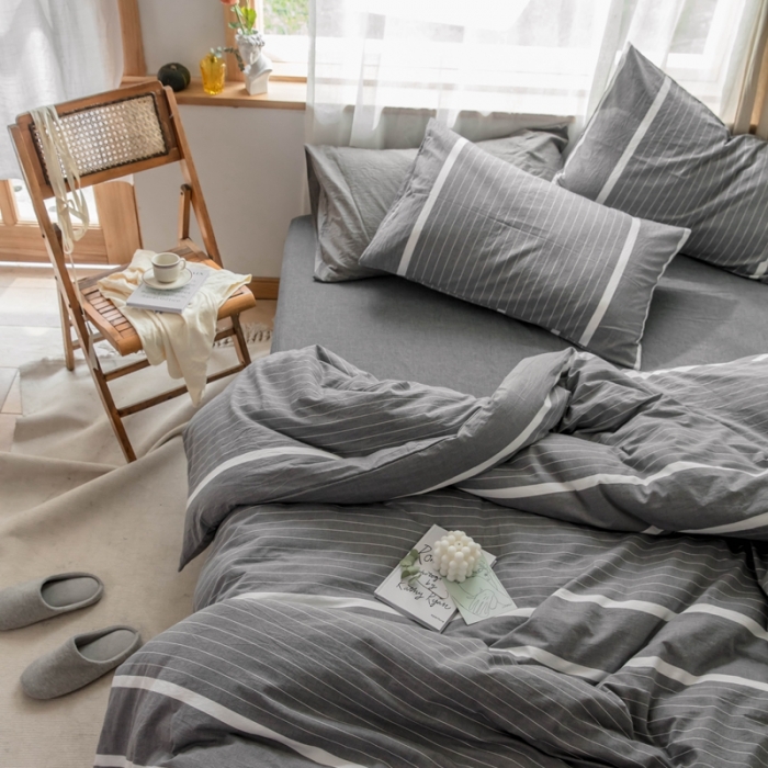 91家纺网 家纺一手货源 找家纺 安莱生活 2021新款全棉水洗棉四件套 简约灰