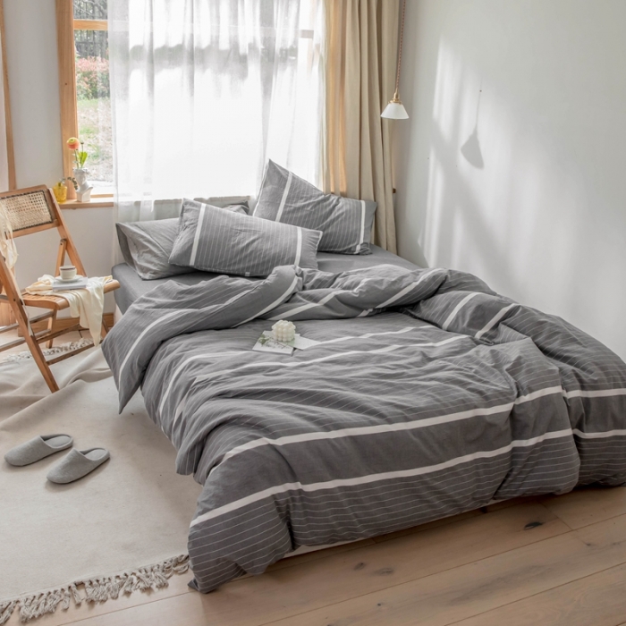 91家纺网 家纺一手货源 找家纺 安莱生活 2021新款全棉水洗棉四件套 简约灰